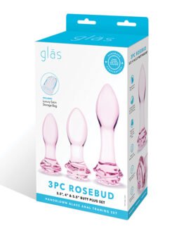 Glas 3 pc Rosebud Butt Plug Set – Pink